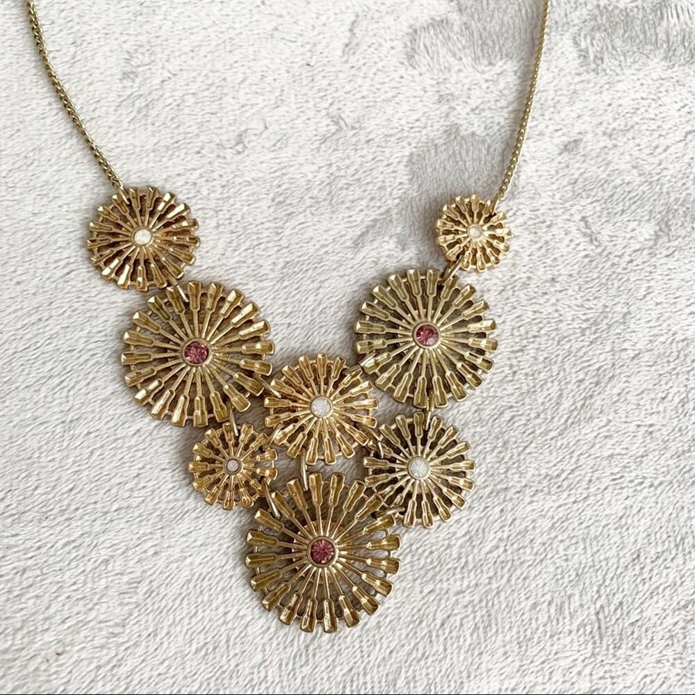 Gold tone Starburst Flower Bib Chain Necklace